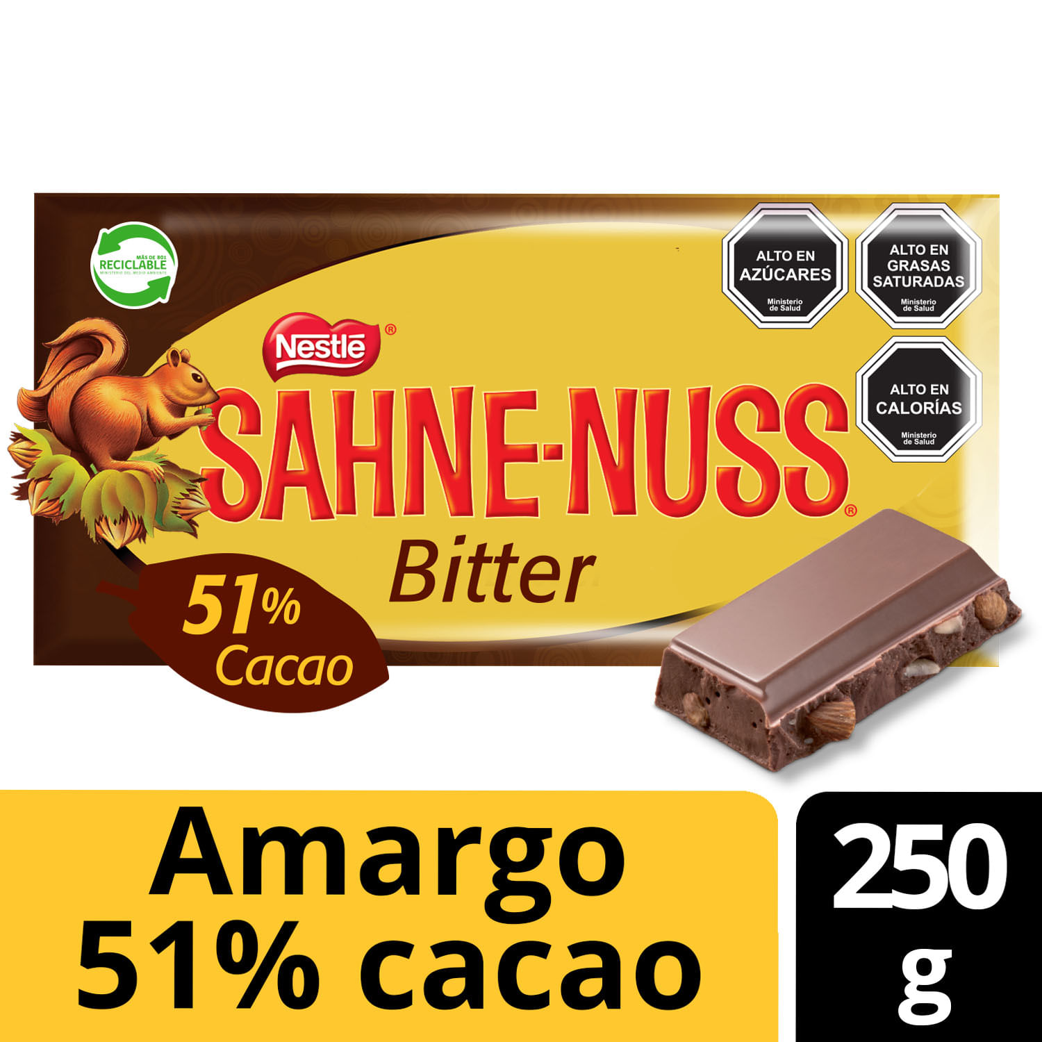 Chocolate Bitter Sahne Nuss 51 cacao 250 g SantaIsabel.cl