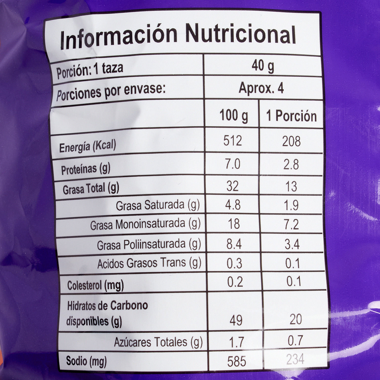 etiqueta nutricional de takis