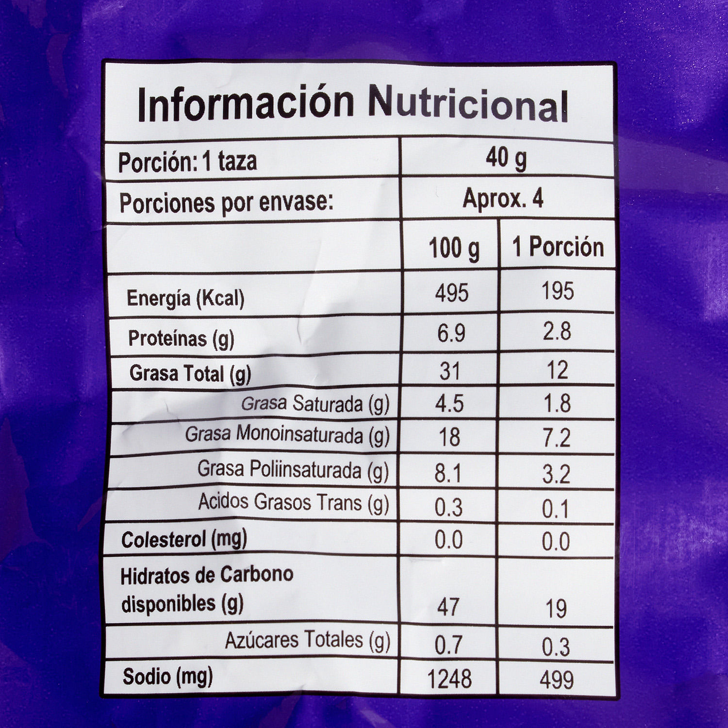 etiqueta nutricional de takis