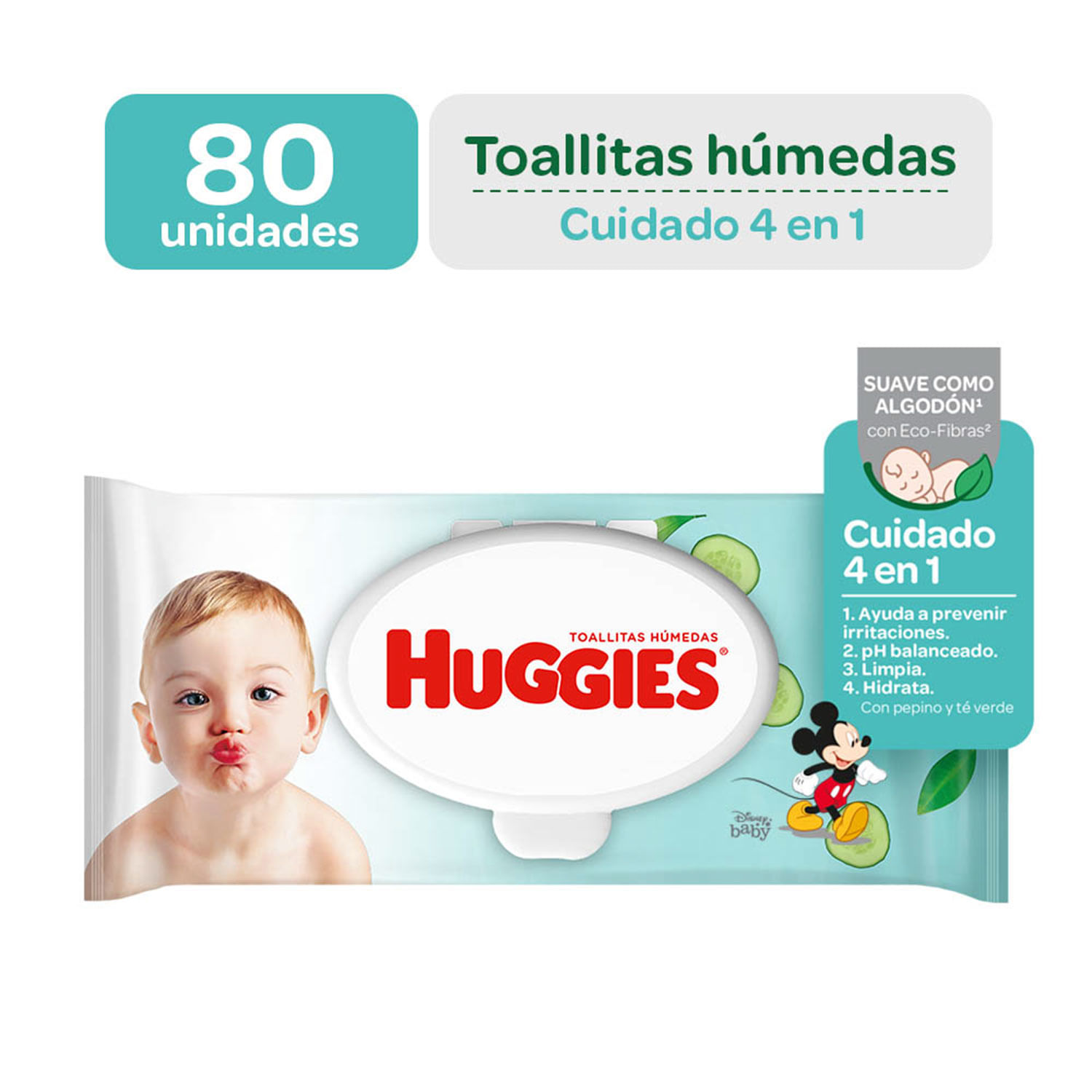 Toallitas Húmedas para Bebé Huggies Cuidado Puro 3 paquetes de 80 Toallitas
