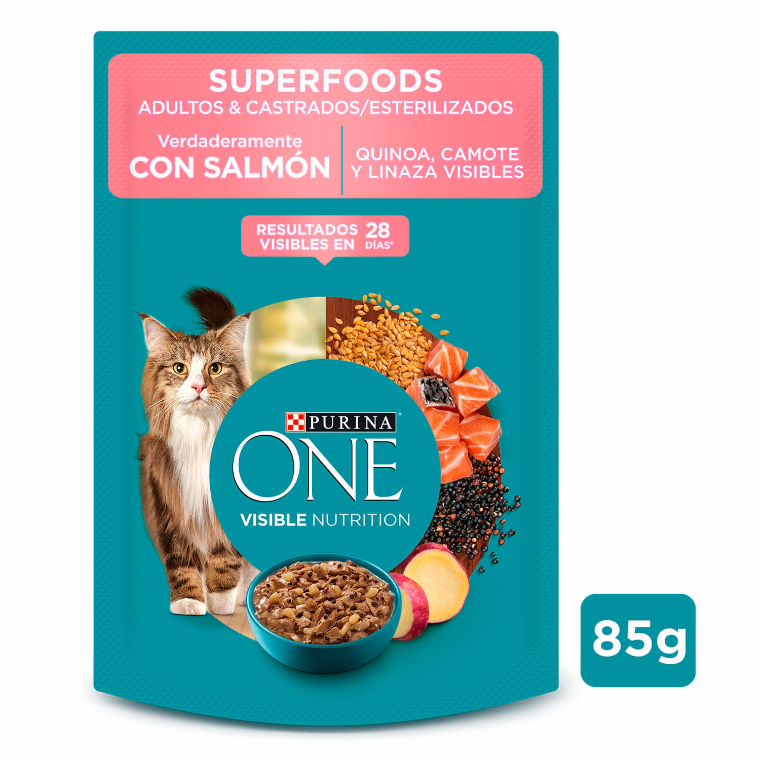 Alimento Húmedo Gato Adulto Purina One Castrados Super Foods Salmón 85 g