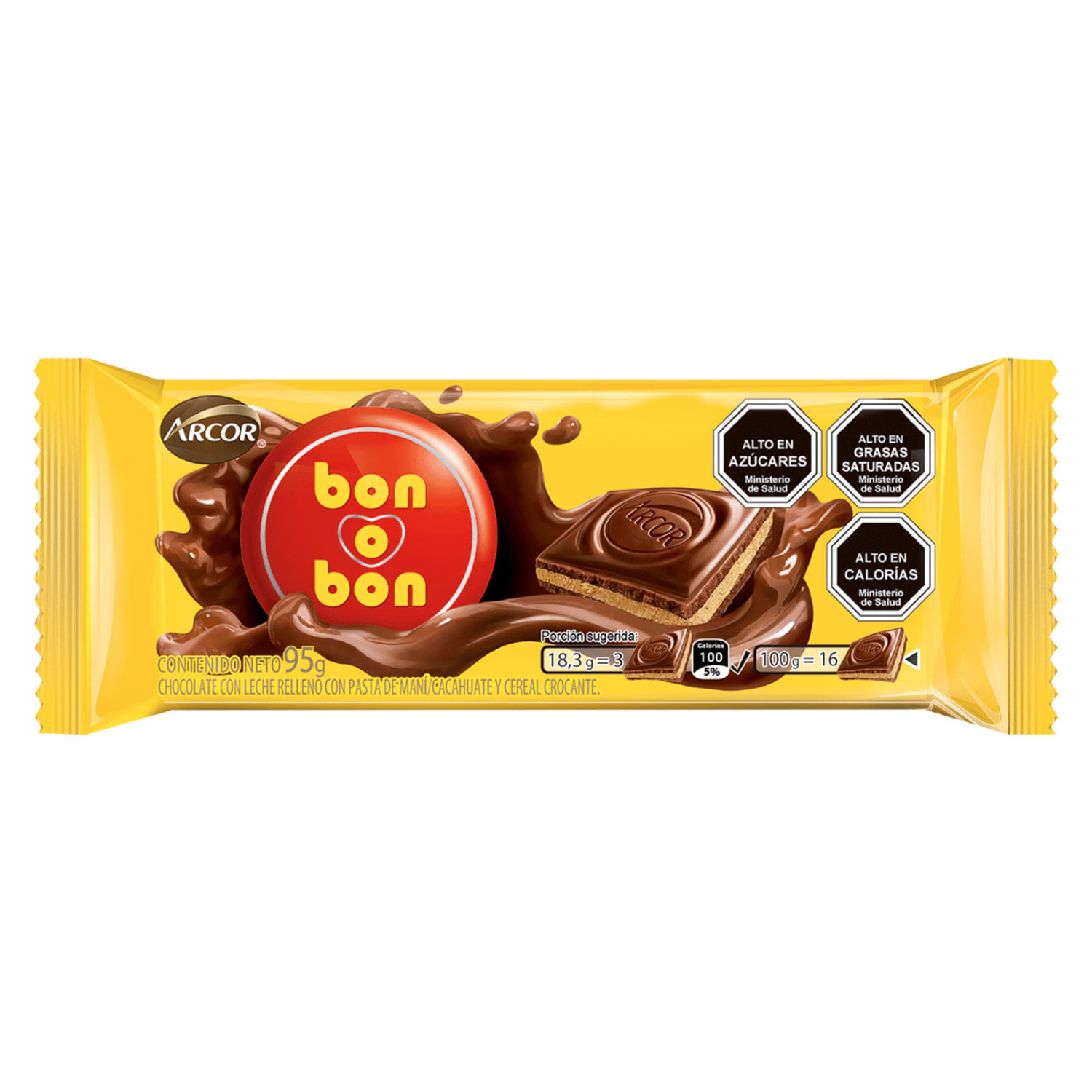 Chocolate arcor bon o bon de maní barra 48 gr