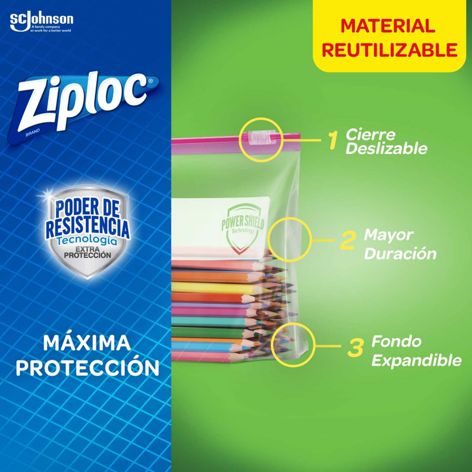 Bolsa ZIPLOC Grande 26.8x24.1 cm x 6.6 cm Cierre Facil